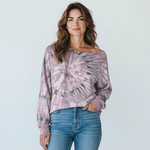 Young Fabulous & Broke NWT Tie-Dye Boho Sweatshirt Purple and Blue Cozy Top